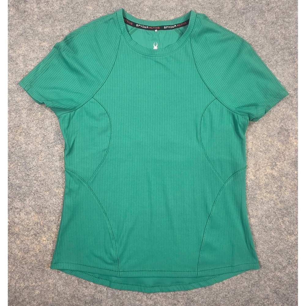 Spyder Active Womens Green Ribbed Short Sleeve Athletic Training Top Small